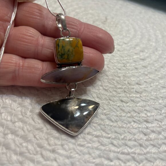 Beautiful DENDRITE OPAL, MONTANA AGATE & UNAKITE Handmade Necklace #695D - Picture 3 of 4